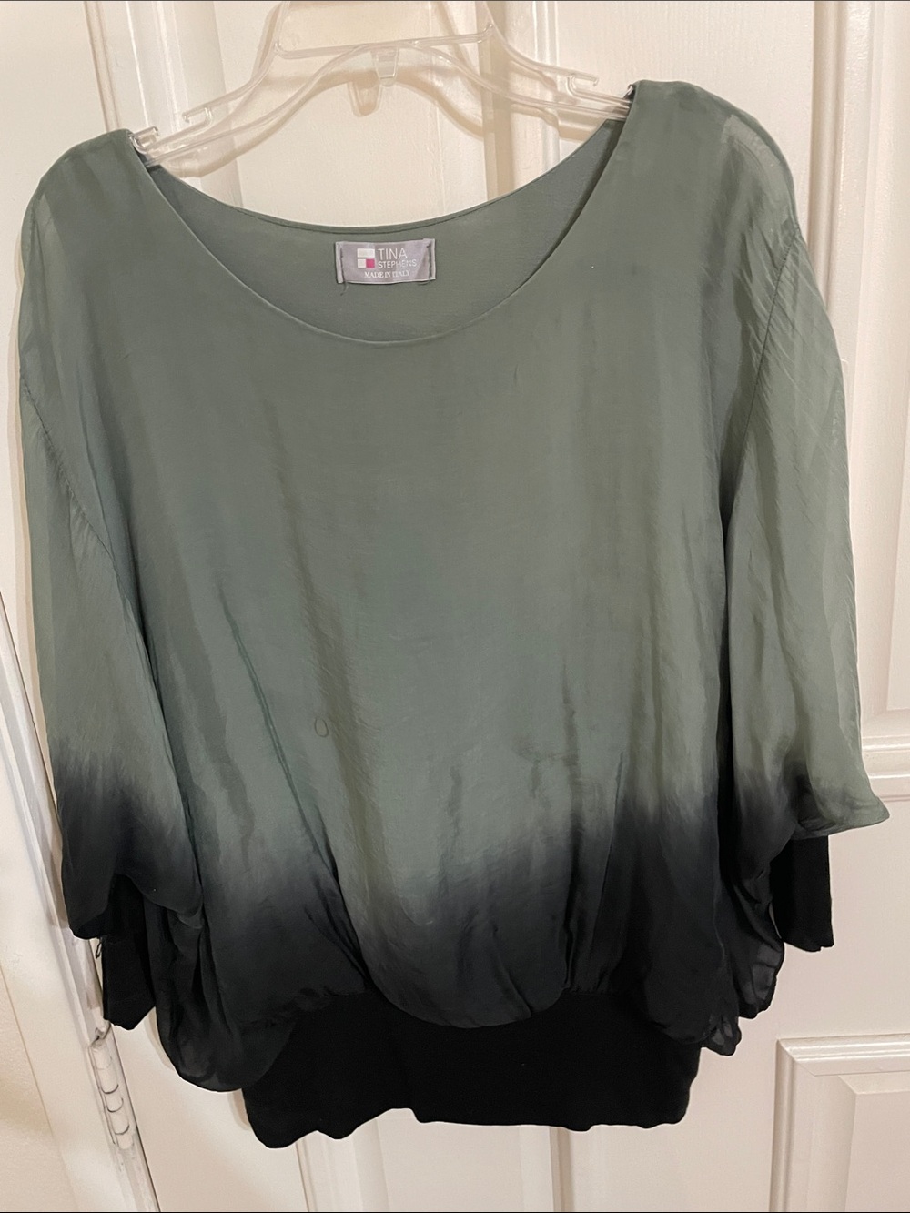 Italian Silk Ombre Dolman Sleeves Tunic Top - Green to Black  OS